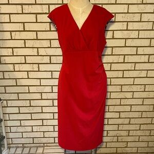 Ronni Nicole Red V-Neck Midi Sheath Dress